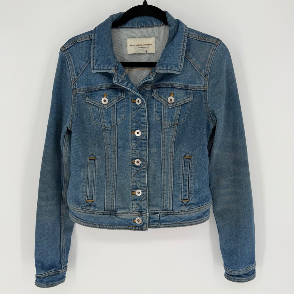 ANTHROPOLOGIE PILCRO AND THE LETTERPRESS DISTRESSED DENIM TRUCKER JACKET XS